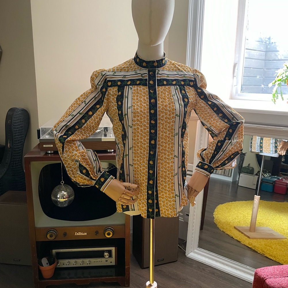 Vintage Yellow and Black Floral Button Down Shirt